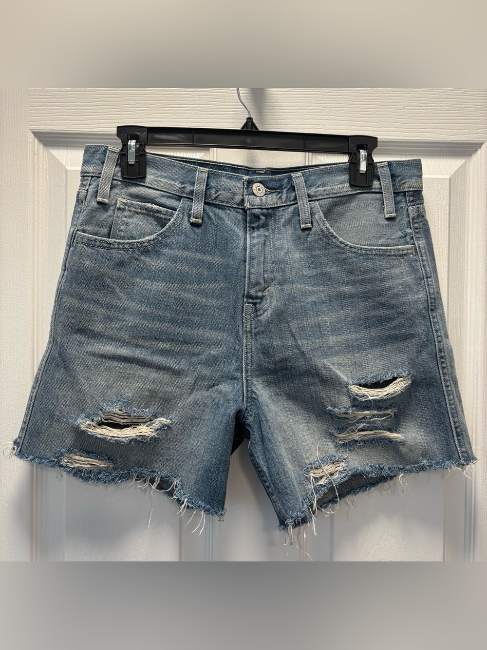 Levi’s Vintage Orange Tab High Rise Ripped Cut Off Blue Denim Shorts Size 28